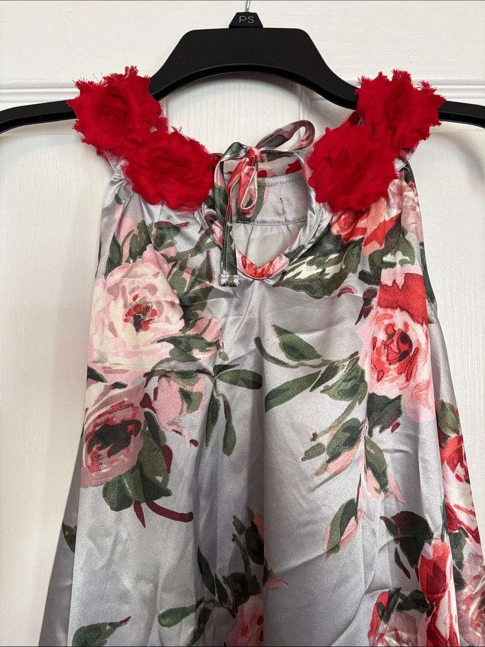 Floral A-Line Women's Skirt with Red Rose Trim
